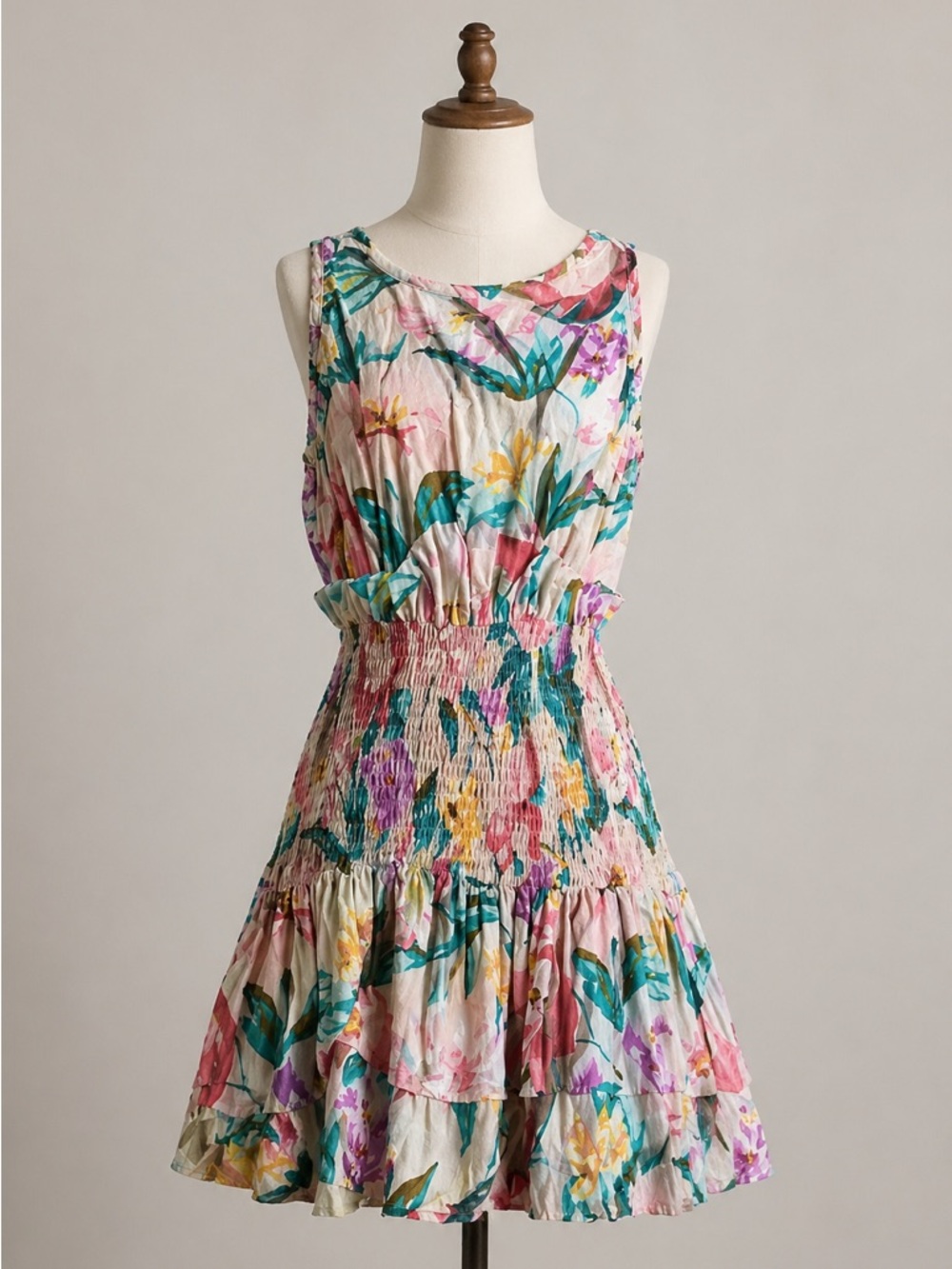 Auguste The Label Blush Pink Floral Smocked  Mini Dress Size Small